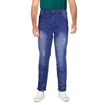 Men's Mid Rise Slim Fit Partially Distressed Blue Jeans  D-5003