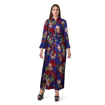 Women's Blue Floral Print Maxi Dress 311B