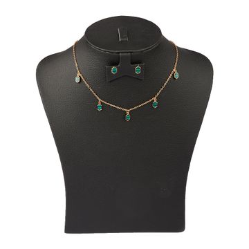 NECKLACE WITH EARRING GOLD GREEN