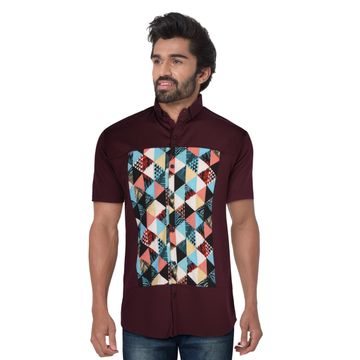 Men's Graphic Asymmetric Print Half-sleeves Shirt