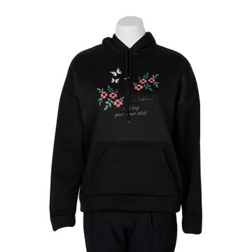 Women's Black Floral Hoodie/Sweatshirt