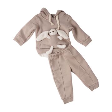 Baby Unisex Beige Suit Set with Rabbit in the Pocket