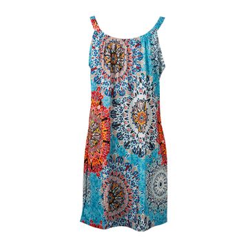 Women's Blue Multicolour Pattern Print Summer Dress