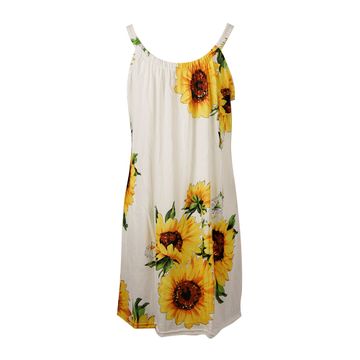 Women's White Floral Print Strappy Summer Dress