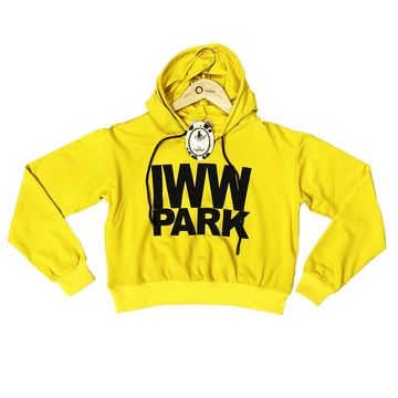 Women's Yellow Crop Top Sweatshirt Long Sleeve Solid Hoodie Pullover