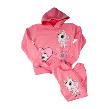Kids Unicorn Hoodie With Jogger-Pink