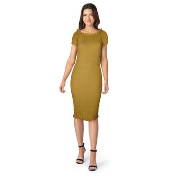 Women's Mustard Yellow/Green Stretchable Fitted Dress