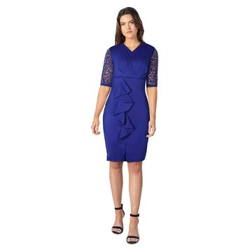 Women's Blue Ruffle Bodycon Half Sleeve Dress#260