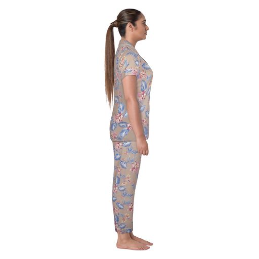 Women's Satin Pink & Blue Floral Pants Top Set 1Sell