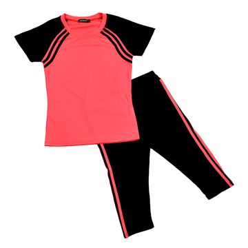 Women’s Contrast T-shirt with Matching Side Striped Short Length Leggings Set