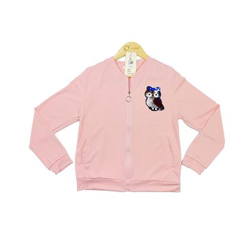 Women’s Long Sleeve Zip Up Crop Jacket with Owl Logo