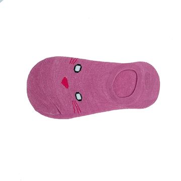 Women’s Old Rose Cat Face Printed Cotton Slim Fit Breathable & Non Cushioned Ankle Socks