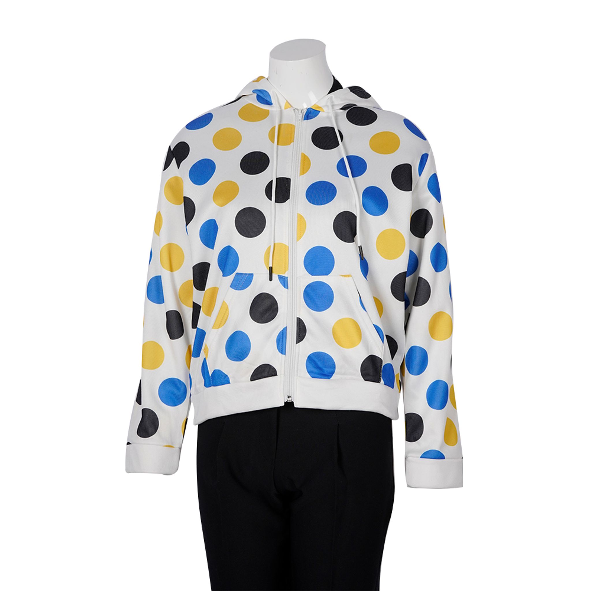 Women's White Multicolour Polkadot Hoodie Jacket D - 1Sell