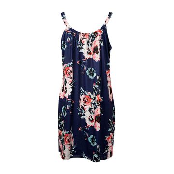 Women's Navy Blue Floral Print Strappy Summer Dress