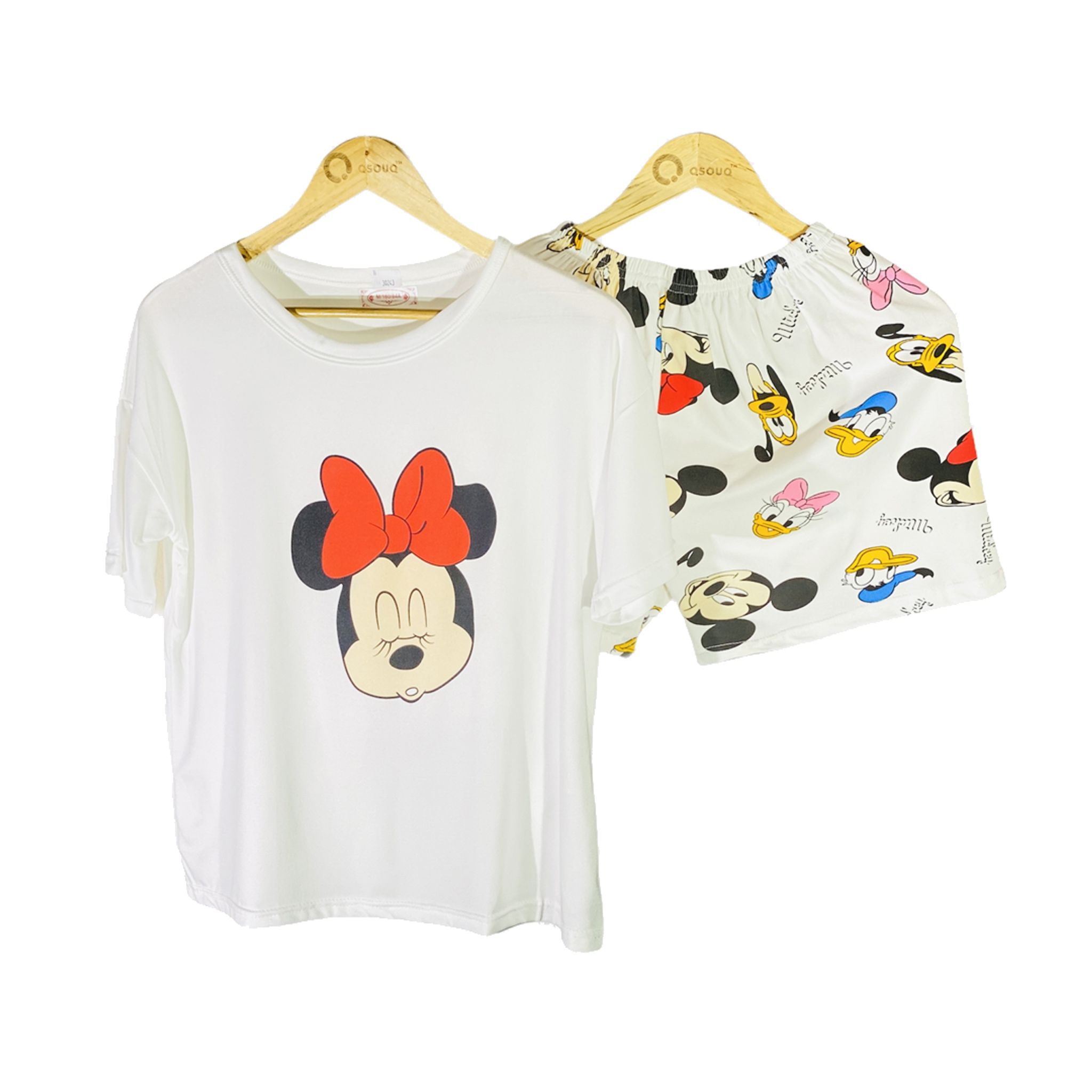 Women's Two Piece Cartoon Printed T-shirt and Shorts Set - 1Sell