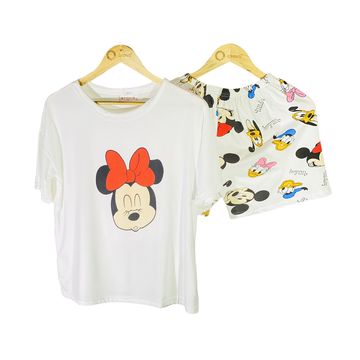 Women's Two Piece Cartoon Printed T-shirt and Shorts Set