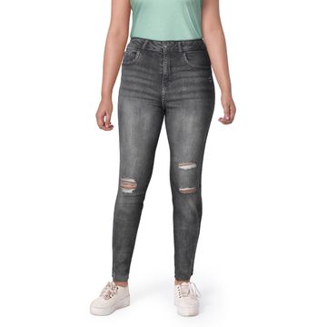 Women's High Rise Grey Skinny Ripped Jeans