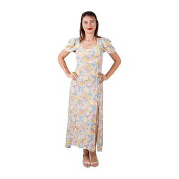Women's Floral Print Short Sleeve Maxi Flared Slit Dress