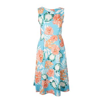 Women's Blue Multicolour Sleeveless Floral Fit & Flare Summer Dress